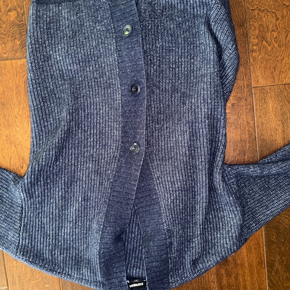 Express Men's Navy Cardigan Sweater